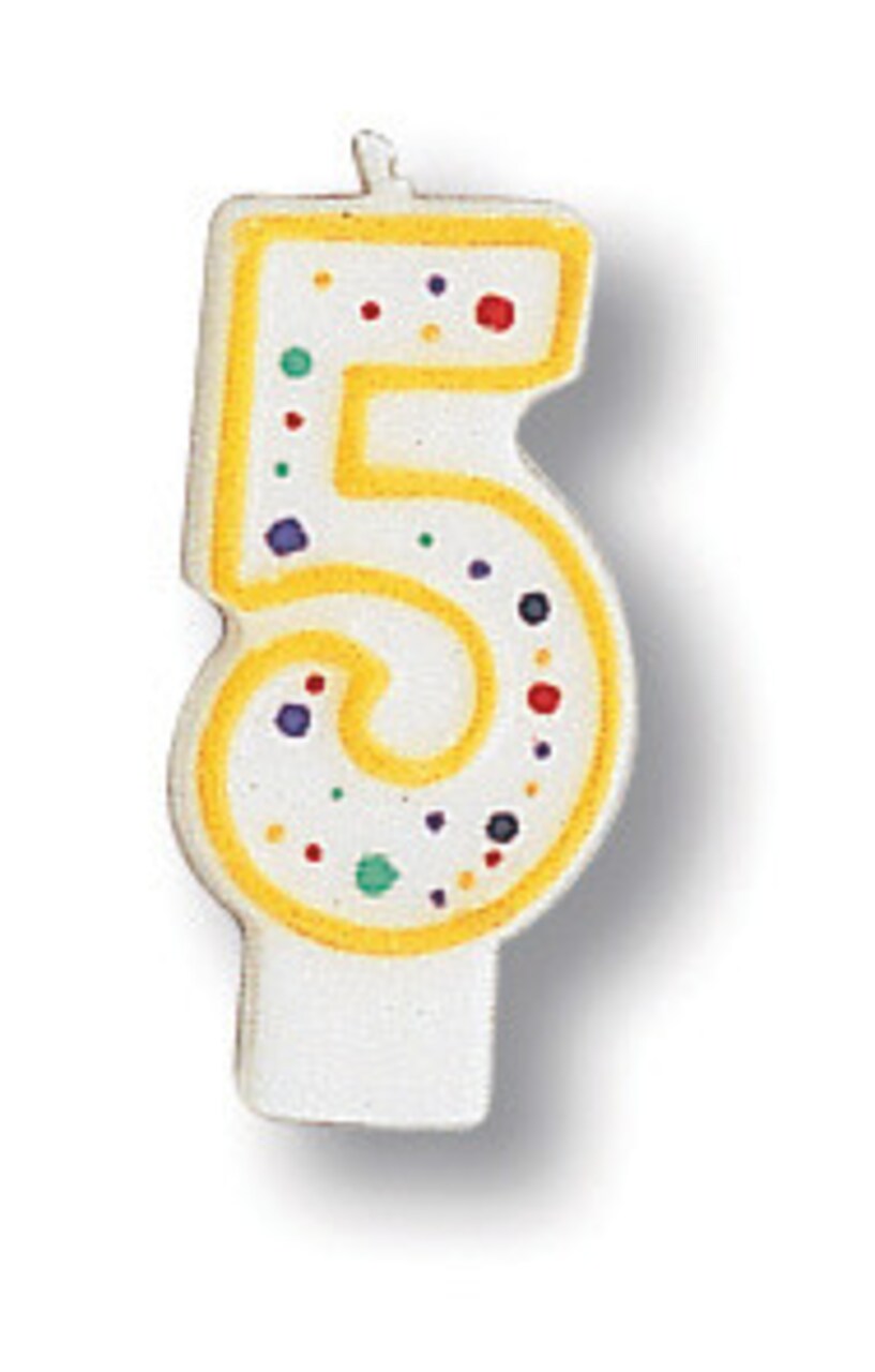 Party Central Polka Dot Numeral 5 Birthday Party Candles - 3" - White and Yellow - Pack of 6